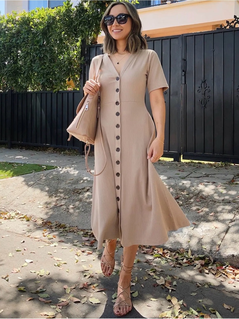 ANN TAYLOR Ribbed Button Front Midi Dress
